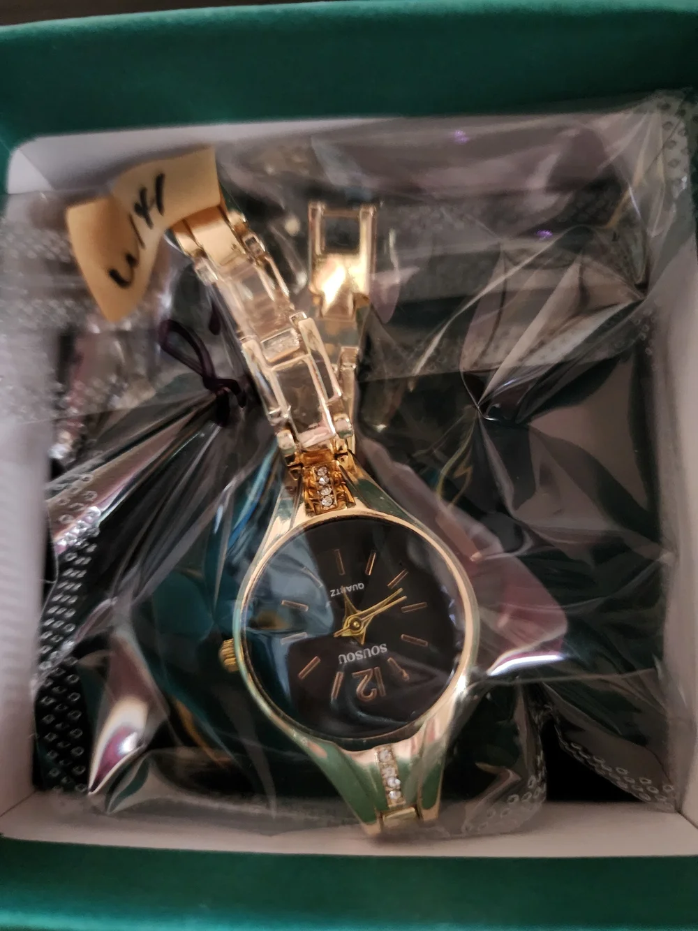 Women's Gold Bracelet Watch with Black Dial